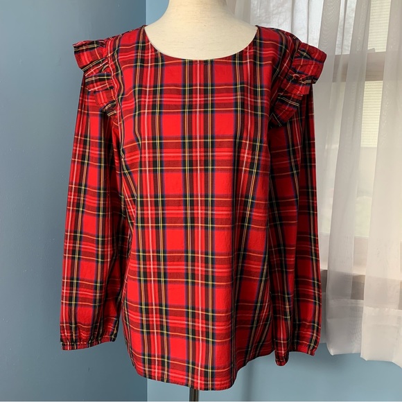 NWT J. Crew Tartan Plaid Ruffle Trim Top - Picture 8 of 9